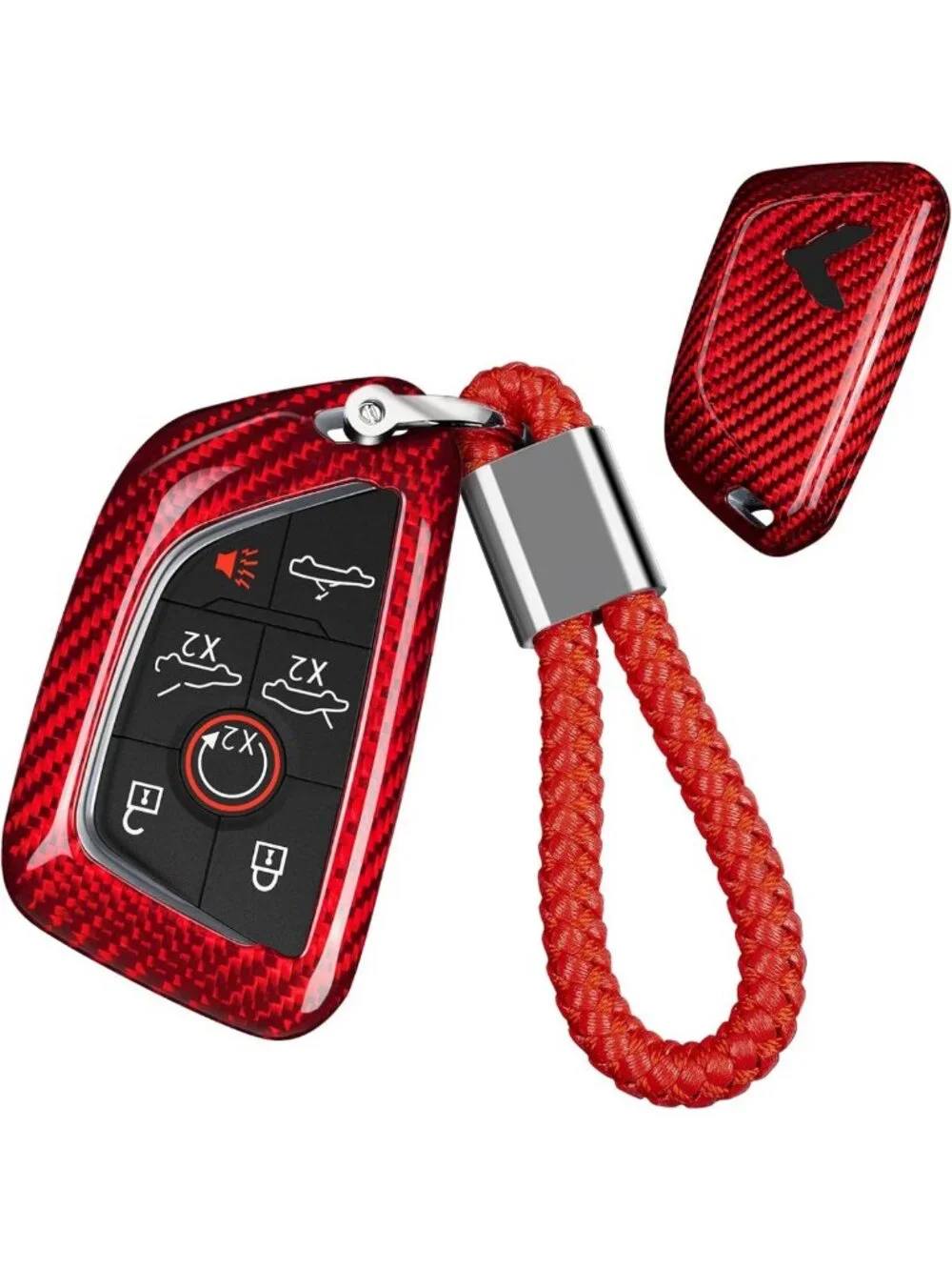 Real Glass Fiber Key Fob Cover & Key Chain for Corvette C8 2020-2026 - Red